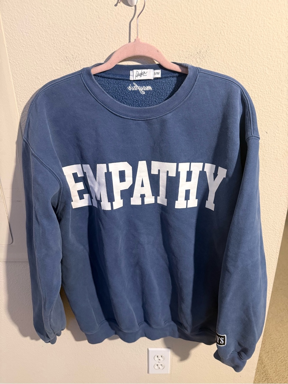 Mayfair Group Empathy Blue Oversized Fleece Crewneck Sweatshirt Size S/M